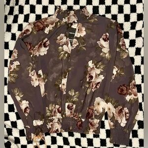 Forever 21 + Lilac Flowers Long Sleeve Sheer Blouse